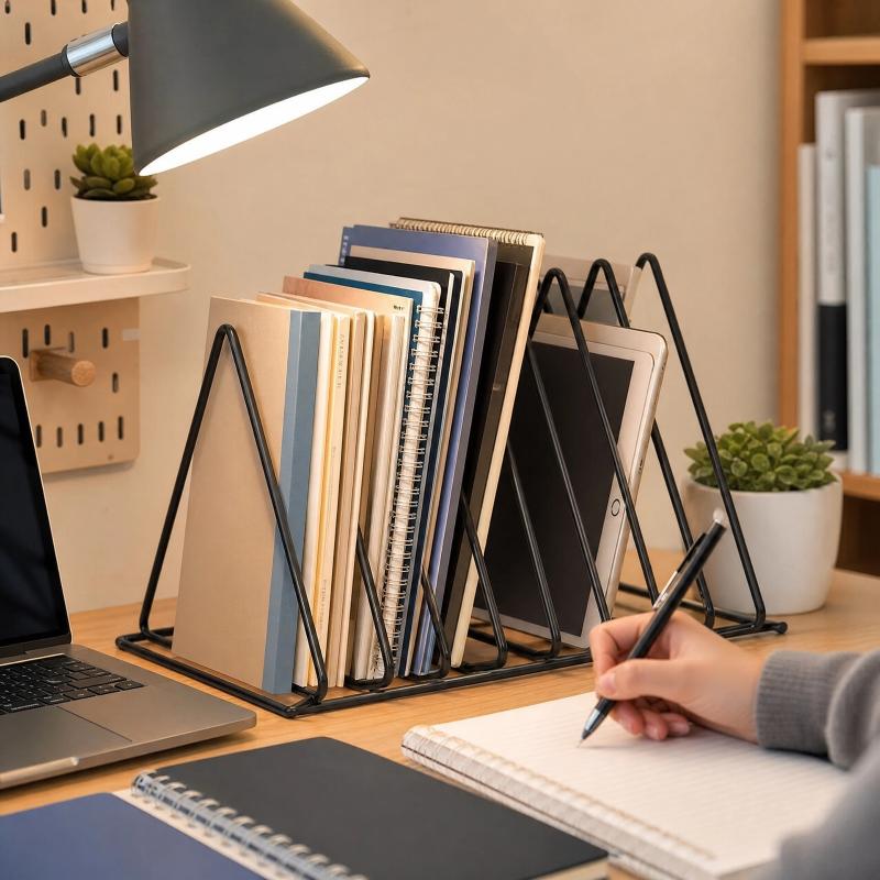 5/9 Grid Triangle Iron File Sorter Metal Desktop Book Magazine Storage Holder for Office Classroom Home Use