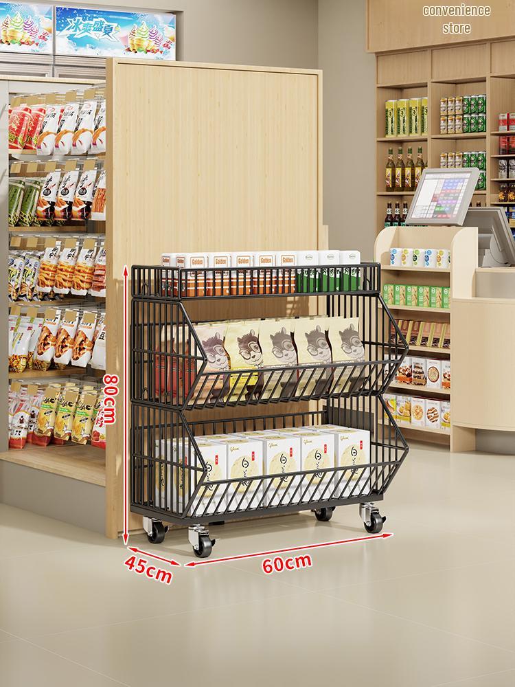 Multi-Layer Snack Display Rack with Wheels for Supermarket or Convenience Store