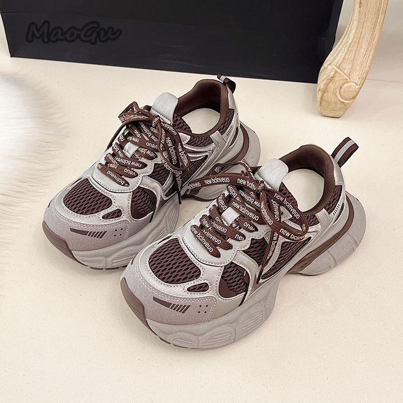 Fashion Women's Chunky Sneakers Spring Autumn Retro Platform Casual Shoes Comfortable Lace Up Sport Shoes Lightweight Walking Sneakers