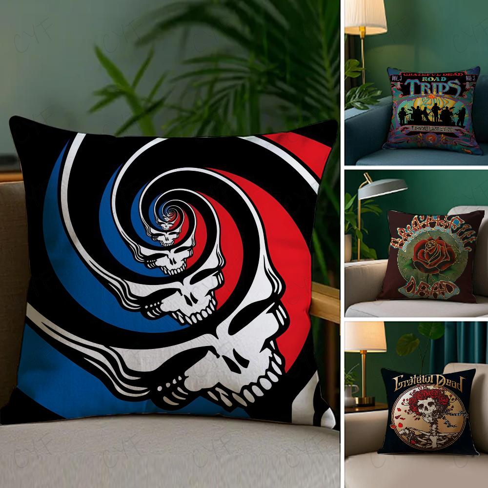 G-Grateful D-Dead Anmie Band Pillow Case Anti-Dustmite Pillowcase Invisible Zipper Silky Short Plush Sofa Cushion Cover