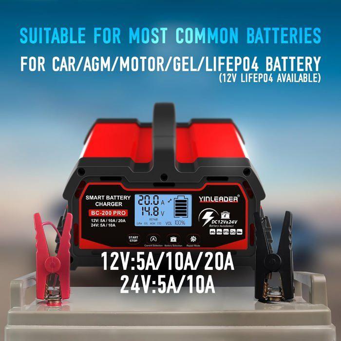 Battery Charger and Maintainer, 12V 20A / 24V 10A, LCD Display