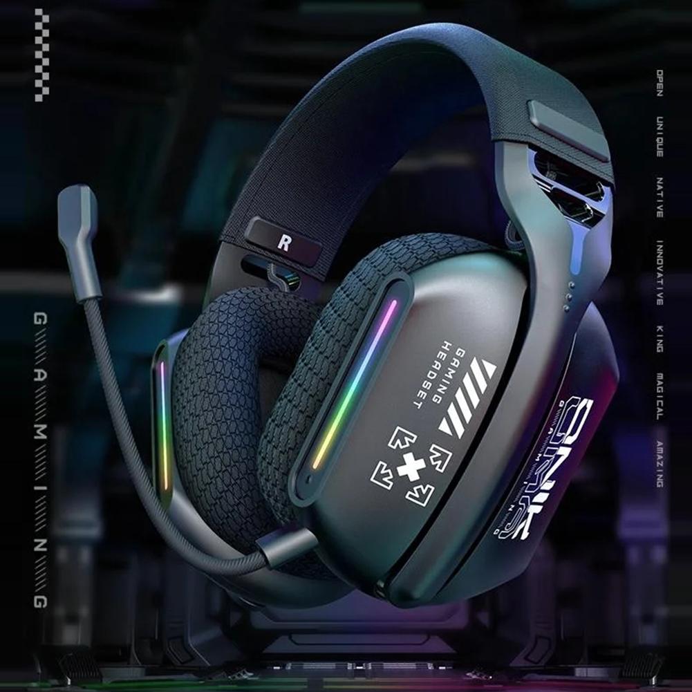 Wireless Headset Over Ear Headphones 2.4GHz/BT 5.3/Wired Gamer Headphones with Noise Canceling Microphone for PC Meeting Music