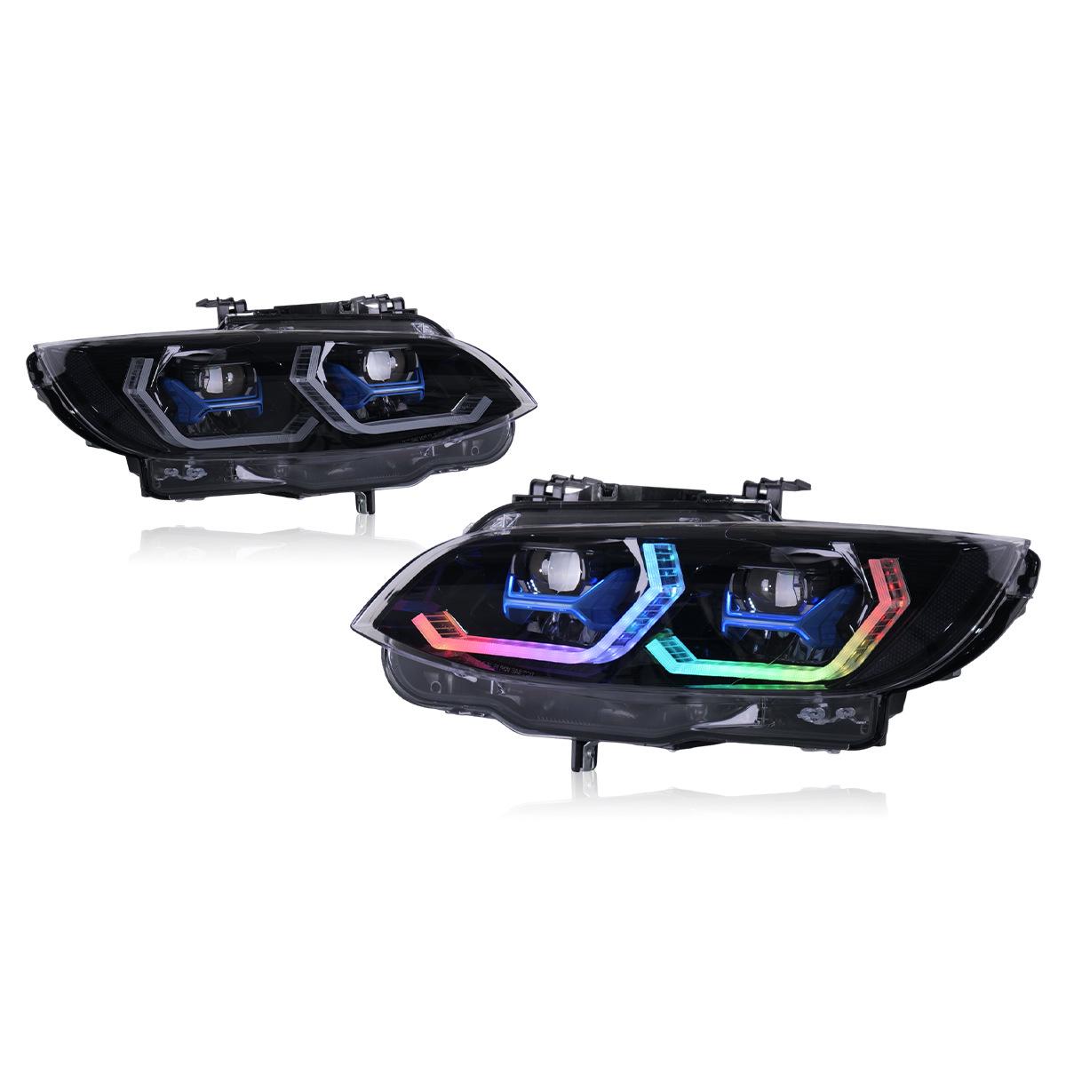 

BMW 3 Series E92 E93 M3 RGB Headlight Assembly with Colorful Daytime Running Lights and Turn Signals (2005-2010).
