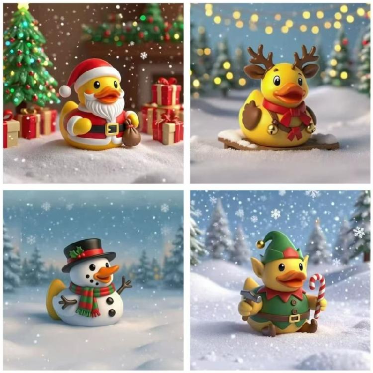 Christmas Duck Statues Animal Figurines Sculptures Desktop Ornament for Bookshelf Home Decors Collectible Figurines
