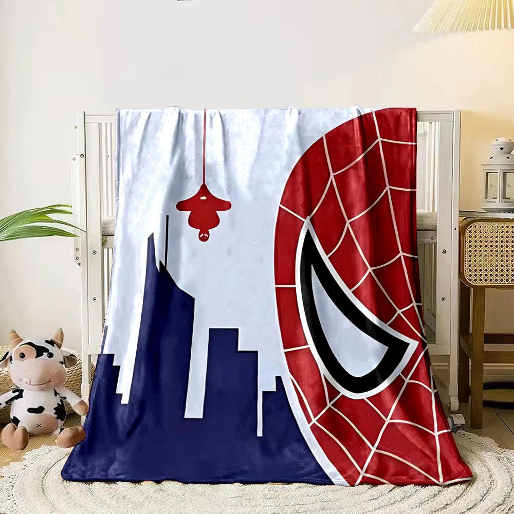 Half Spider-Man mask, hanging figure, and cityscape silhouette design. for all seasons blanket lunch break throw gift 80cm x 120cm