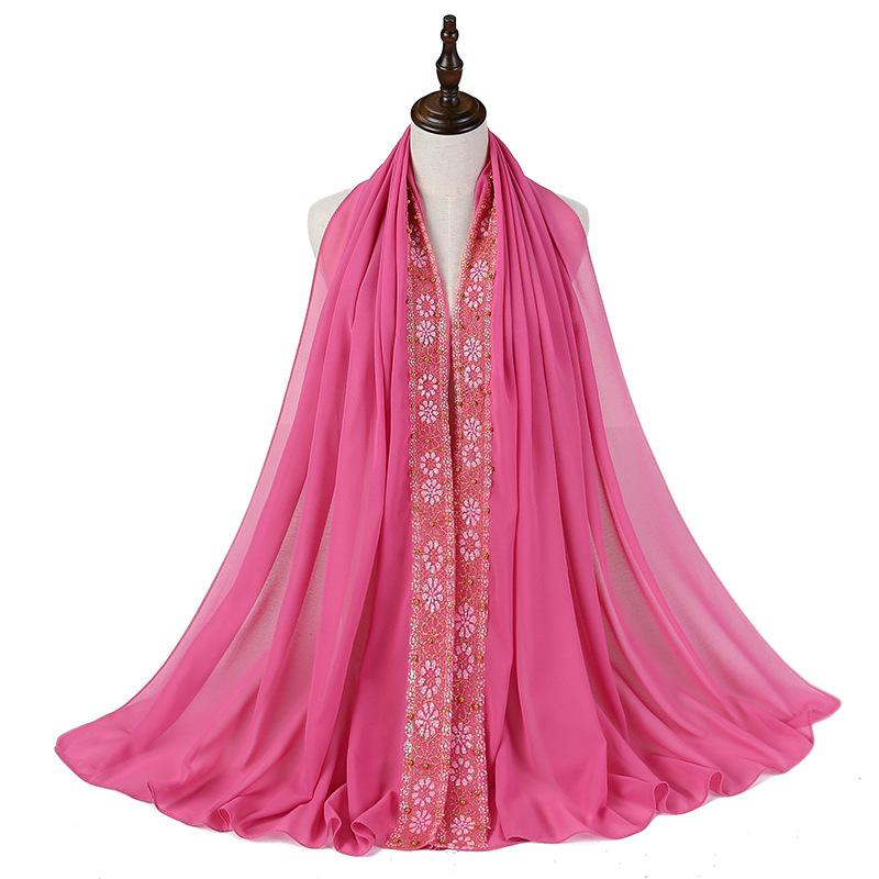 Lenço Hijab de Chiffon Bolha com Renda para Mulheres Muçulmanas Foulard Femme Musulman Lenços de Cabeça Islâmicos Toucados Árabes