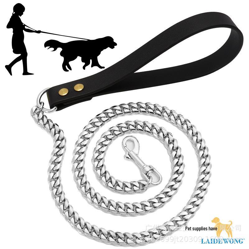 14mm Wide Gold & Silver Stainless Steel Dog Leash for Bulldogs & Pitbulls 2ft (60cm)