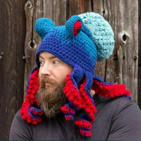 Handmade 2024 Fall/Winter Rainbow Dopamine Octopus Crochet Hat
