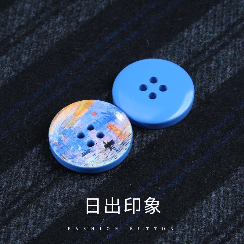 Round Oil Painting Buttons for Wool Coats Clothing and DIY Sewing Accessories