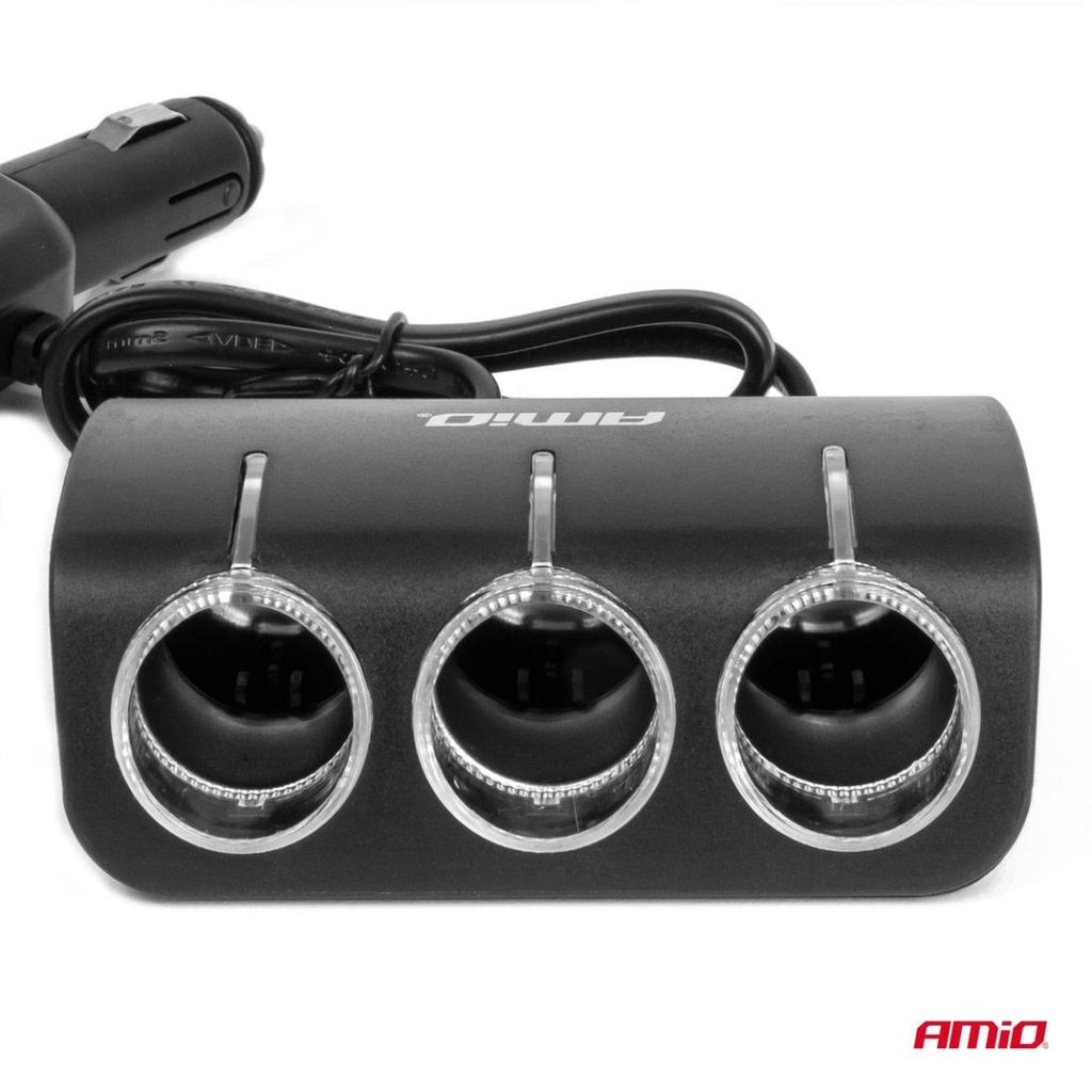 Cigarette lighter socket splitter with charger and bulb 12V 24V 120W 80cm AMIO-04360