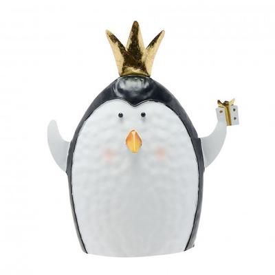 Pinguino di Metallo con Corona - 20cm
