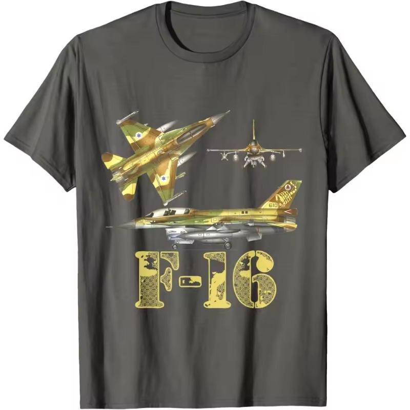 F16 Jet Fighter Blueprint Design T-shirt Short Sleeved Casual 100% Pure Cotton Printed Men's T-shirt
