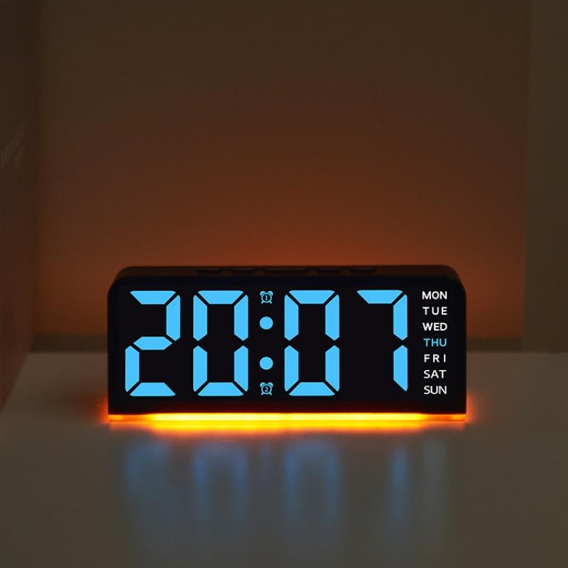 Digitaler Wecker mit Stimmungslicht, TEMP, Datum, Woche, 2 Alarme, Schlummerfunktion, Tischuhr, 4 Helligkeitsstufen, 12/24 Stunden, elektronische LED-Uhr