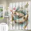 1pc Romantic Fish Shower Curtain - 70.8x70.8 Inch Polyester Fabric with 12 Hooks, Cute Fish & Heart Design, Machine Washable