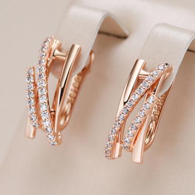 Orecchini Pendenti in Zircone Naturale dal Design Innovativo alla Moda per Donna Colore Oro Rosa Romantico Cristallo Regalo Gioielleria Raffinata Quotidiana