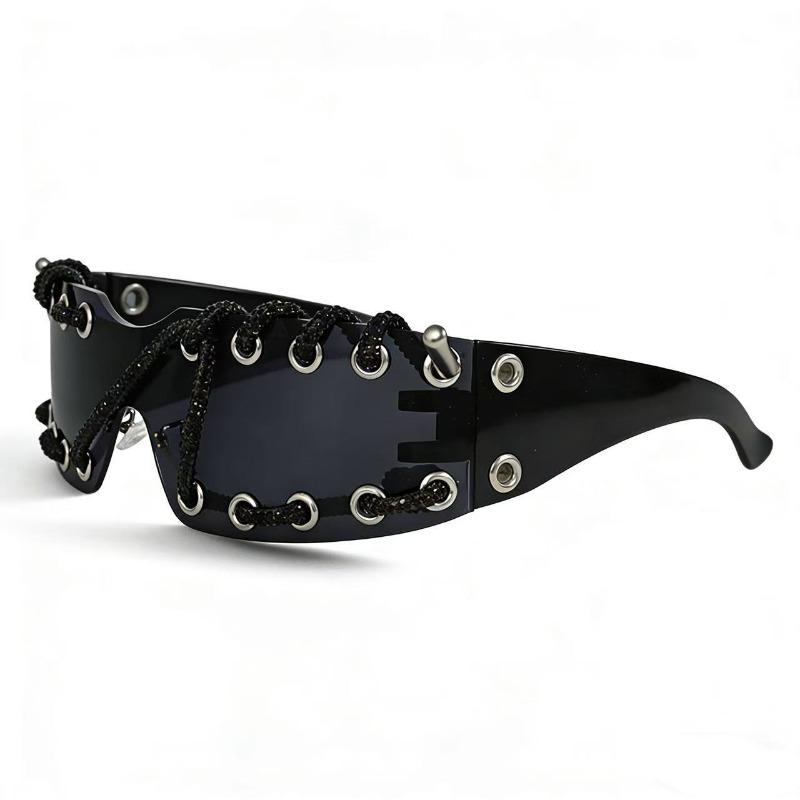 Cyberpunk Y2K Frameless Punk Flash Diamond Sunglasses Metal Ring Rivet Retro Futuristic Party Sunglasses