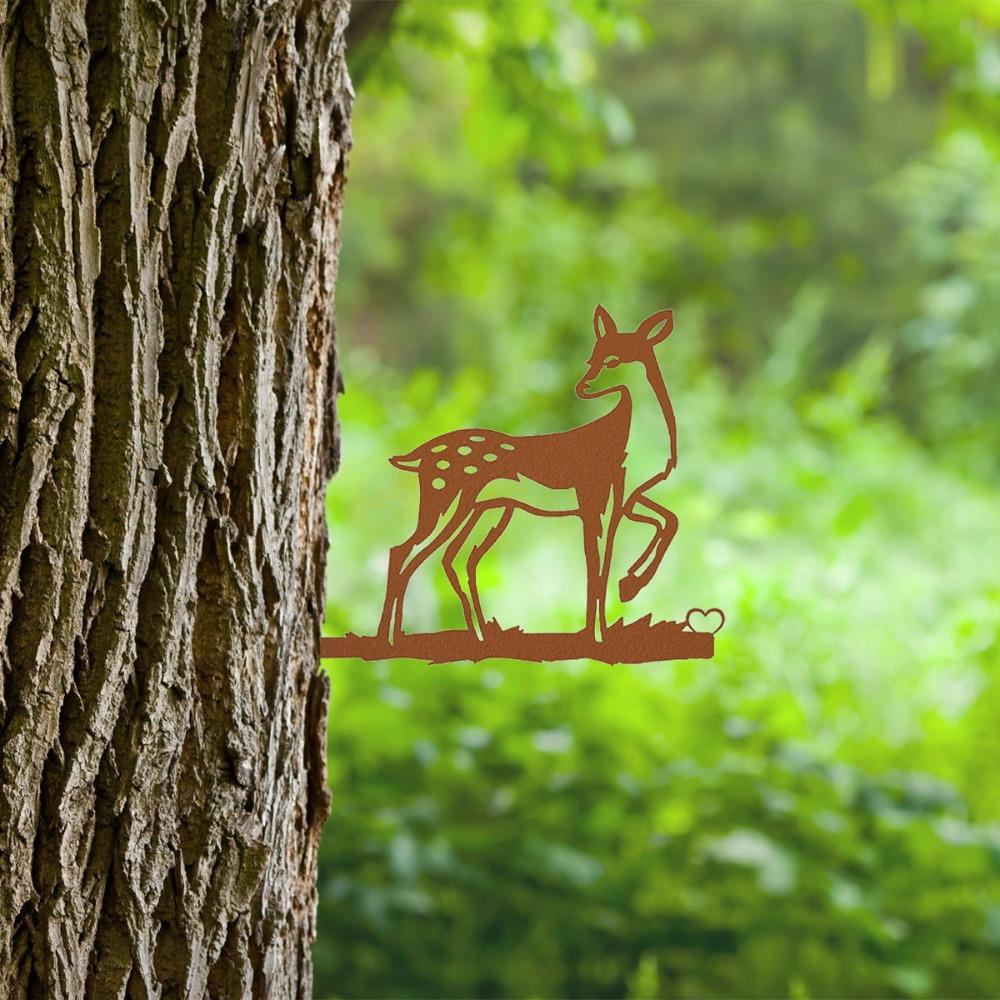 1 Piece Metal Deer Wall Art Sculpture Home Garden Decor Outdoor Statue Black Iron Silhouette Animal Ornament
