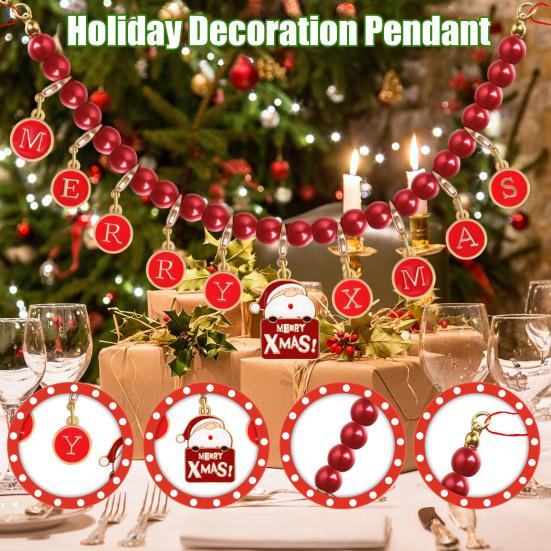 Christmas Bead Garland Merry Christmas Holiday Bunting Garland Vintage Enamel Bead Decoration for Home Tree Decor