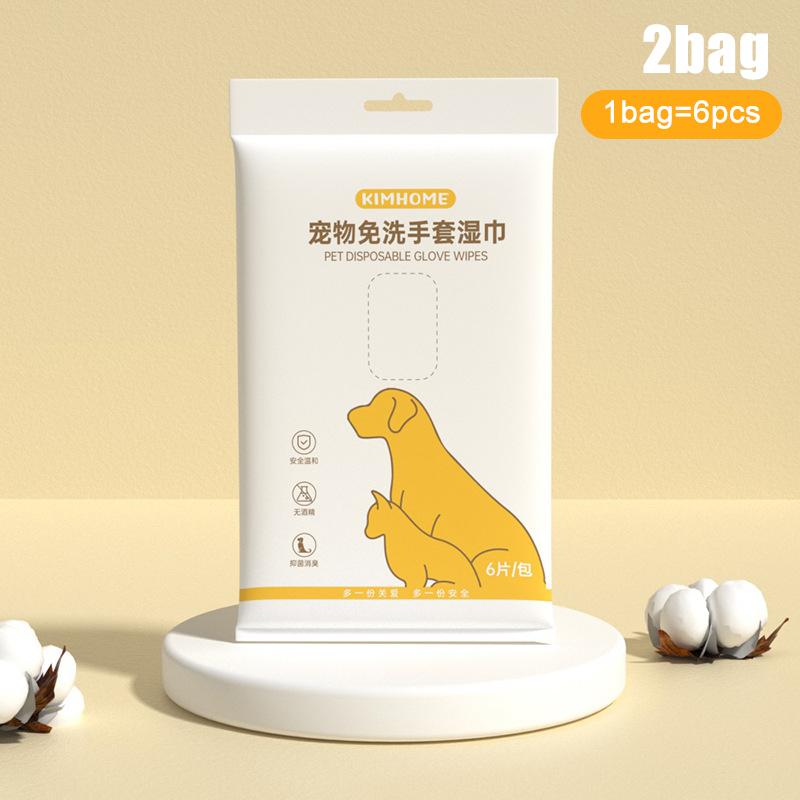 1-6Bag Pet Wipes Gloves Dog Clean Spa Leave-In Deodorizing Dry Cleaning Cat Wipes For Dogs And Cats, Bath Gloves, Cleaning Suppl