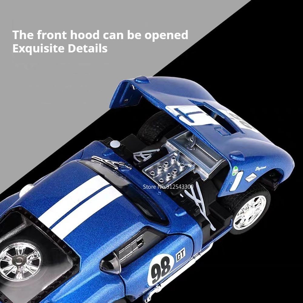 1:32 Scale Cobra GT500 Sports Car Model Toy Sound Light Pull Back Shock Absorption Vehicle Models Miniature Gifts for Kids