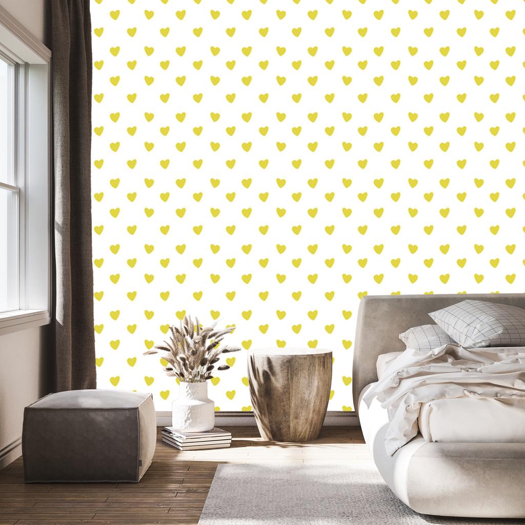Heart Wallpaper White, Cream and Yellow 50x1000
