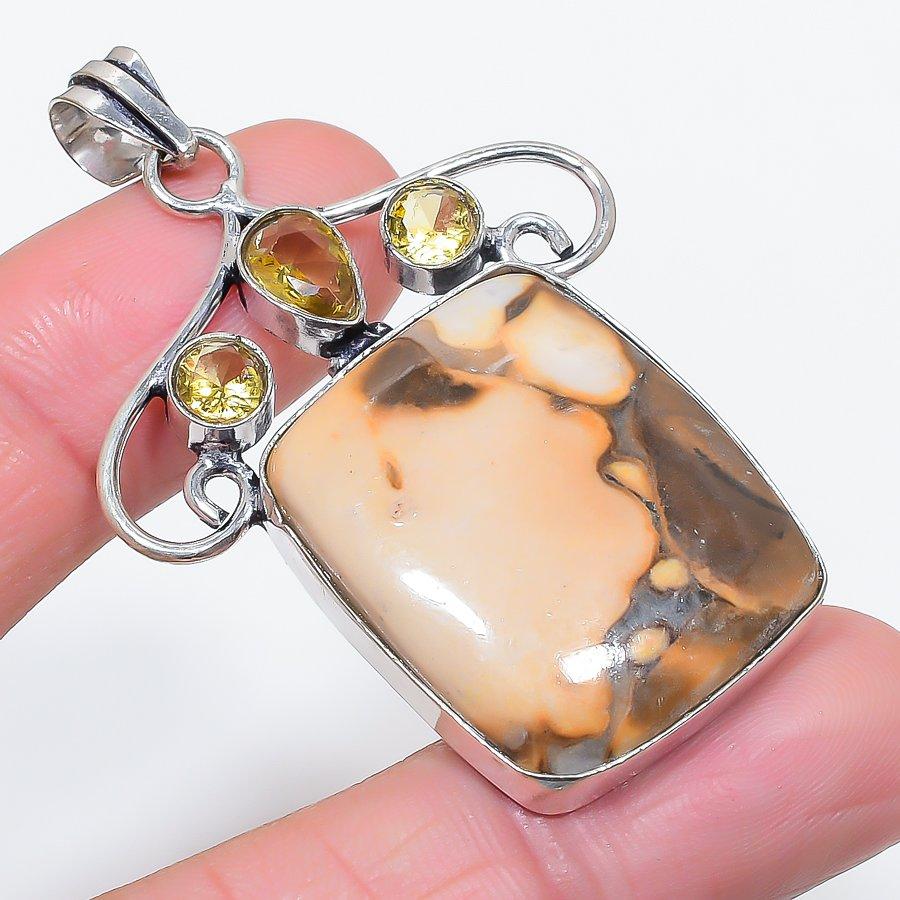 

Натуральный агат в горошек, цитрин, ювелирная подвеска из стерлингового серебра 925 пробы 2,36 Q7o39