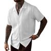 Summer Popular Men's Short-sleeved Shirt Solid Color Knitted Hollow Lapel Breathable Top