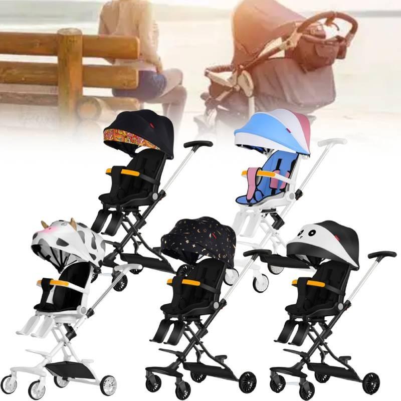 Cow Star Pattern Print Four Wheeled Baby Stroller Foldable Convertible Seat