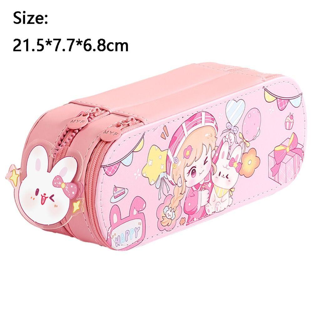 PU Leather Material Multi-Functional Pencil Box Layered Structure Cartoon Storage Box  Office Use
