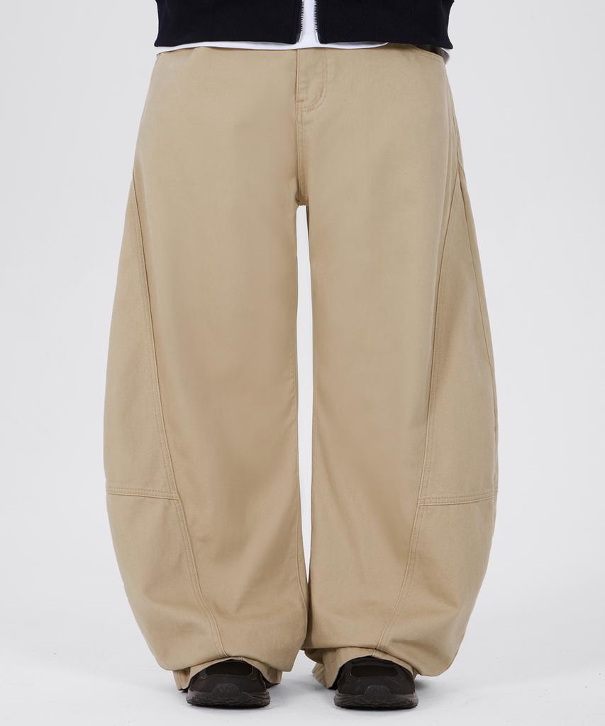 GLW Curved Cut Wide Cotton Pants Beige