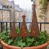 Decorative Yard Ornaments 3 Pcs Christmas Tree Metal Ornament Set, Star-Topped Decorations, Rustproof Fun Garden Sculptures Lightweight Holiday Decor