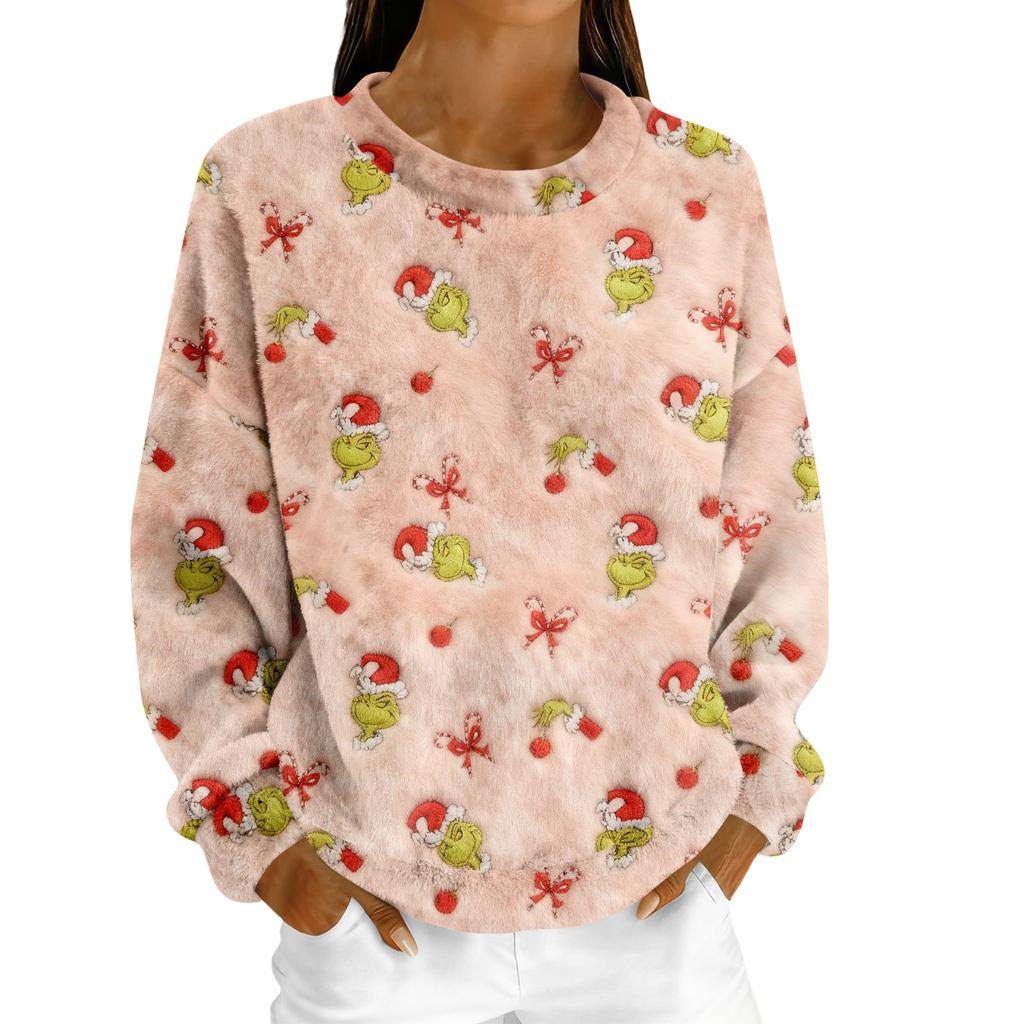 Women's Fleece Hoodie Long-Sleeve Round  Neck Casual Comfortable Loose-Fit Lightweight Women's Hoodie