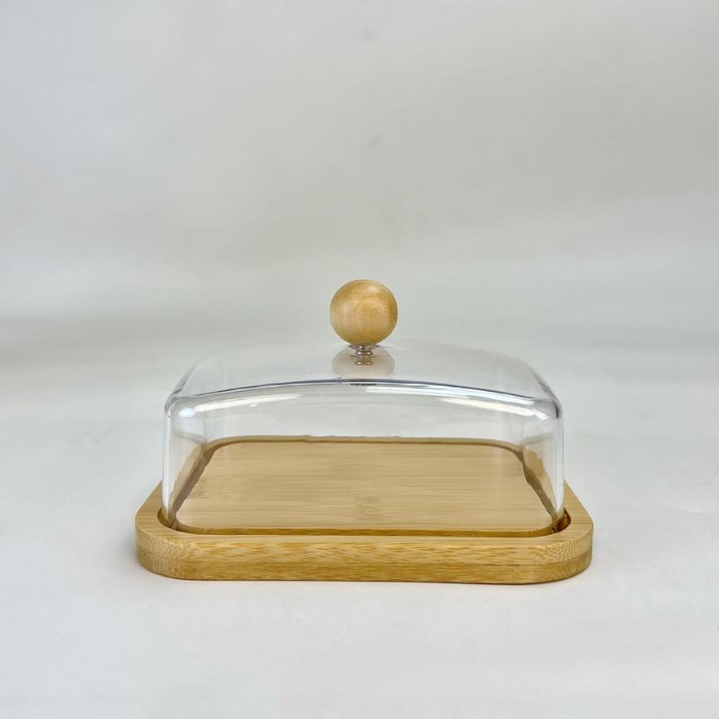 Скандинавская настольная бамбуковая масленка с прозрачной акриловой крышкой, кухонное хранение, контейнер для масла, коробка, масленка