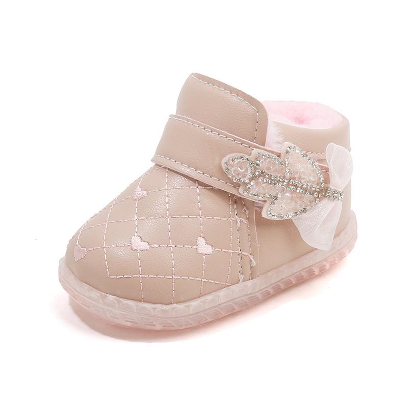 Winter girls' shoes cotton shoes princess leather shoes thickened warm velvet baby soft sole warm baby toddler shoes