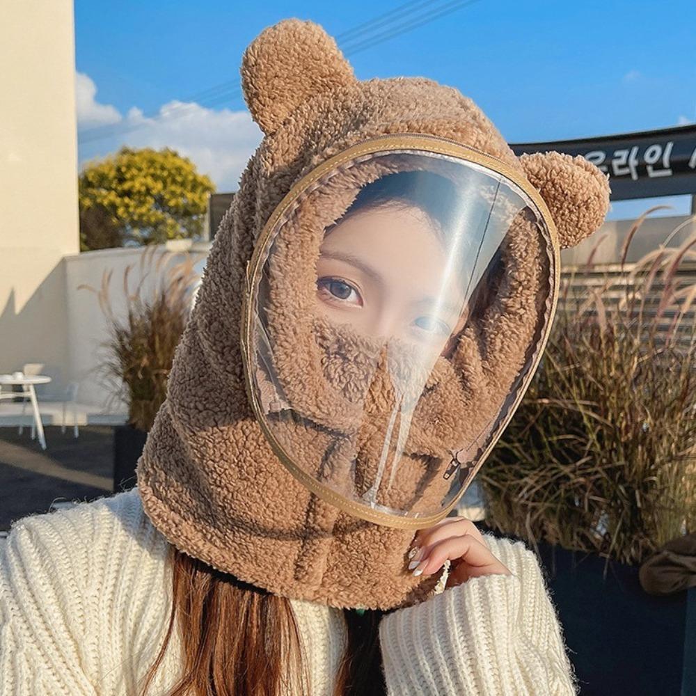 Windproof Riding Face Mask Warm Plush Pullover Hat Fashionable Full Face Cover Hats  Men Women