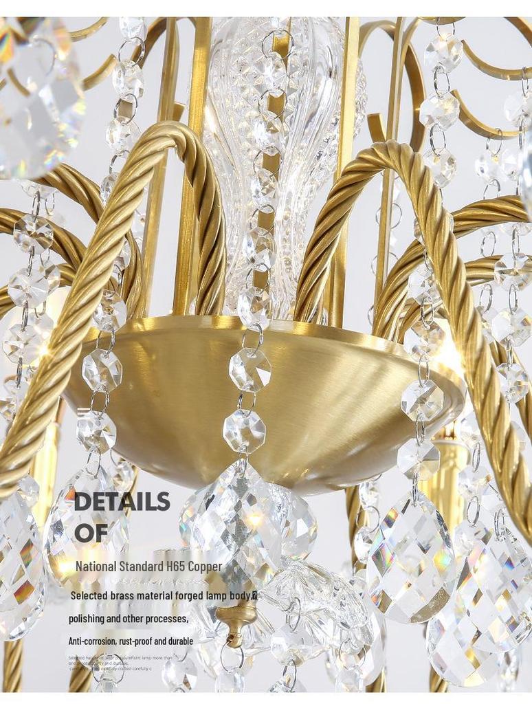 Nordic Wave Crystal Copper Chandelier for Dining Room, Bedroom, or Living Room