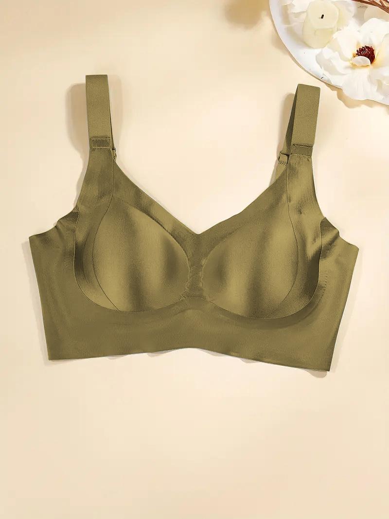

TK satin seamless underwear anti-gravity corset lift large chest small adjustment bra gather anti-sagging 3XL зелений
