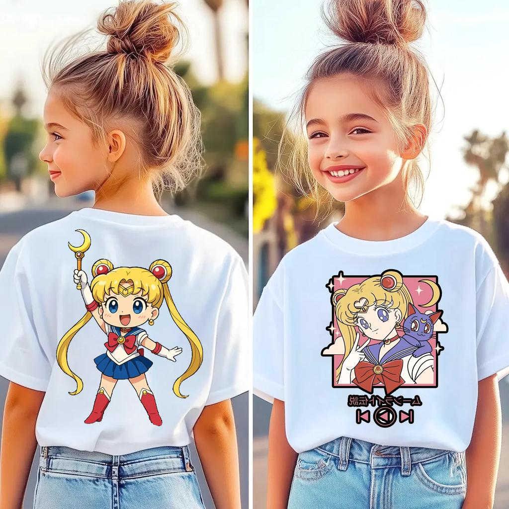 Sailor Moon Tshirt Printed Kids TShirt Boy Girl Unisex Summer Y2K Harajuku Loose Casual Short Sleeve Top for Chirldren Tees