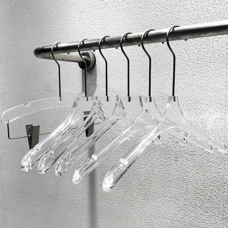 Acrylic Non-slip Clothing Hanger with Pant Clips for Men, Women, and Children - Transparent Plastic with Logo
