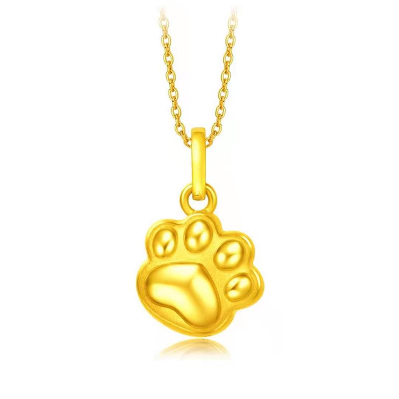 Vietnamese Sand Gold Kitten Paw Pendant Necklace, Gold-Plated Copper, Cute Cartoon Design for Girlfriend