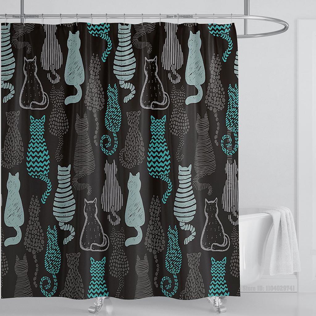 Cat Dog Funny Cartoon Creative Personality Shower Curtains Cute 3D Printed Pvc Fabric with Hooks Waterproof Bathroom Decoration