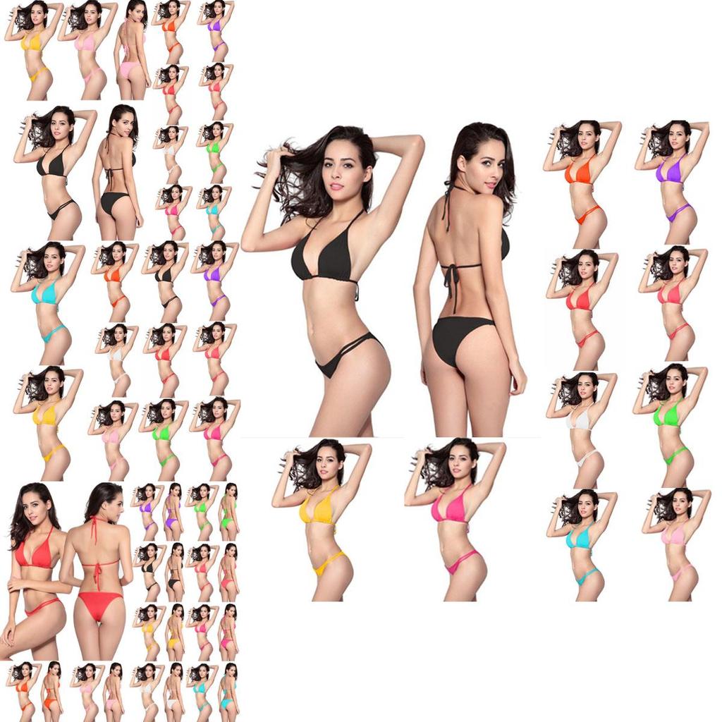 Womens Bikini Sexy Bandage Swimsuit Swimwear Bathing Suit Candy Color Solid