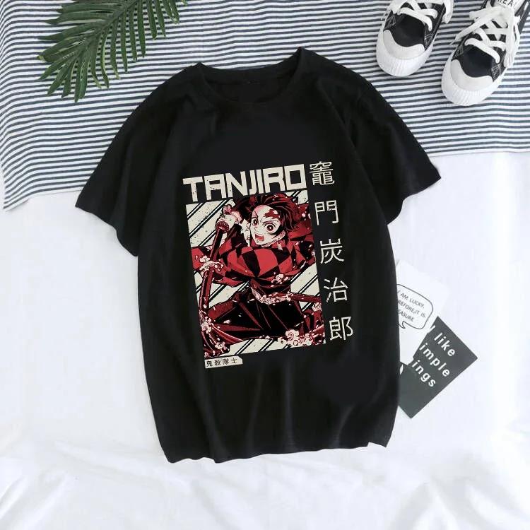 Women T-shirt Kaus Grafis Anime Demon Slayer Uniseks Tanjirou Kamado Kaus Wanita Kimetsu No Yaiba Nezuko Kaus Wanita