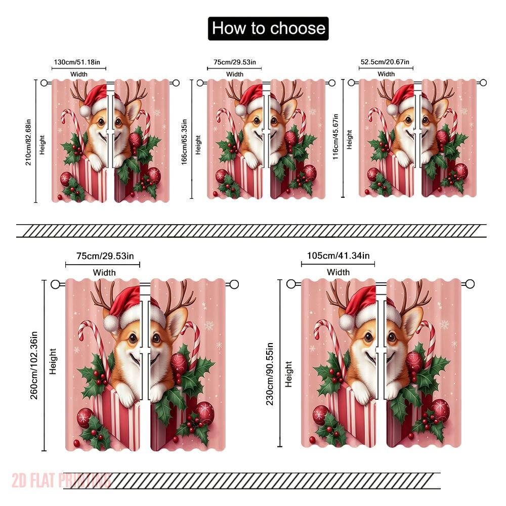 2pcs,2D Plane Printing Popular Curtain Panels Christmas Corgi Gift Festive Dog (4) Versatile Polyester Fabric (without Rod) All