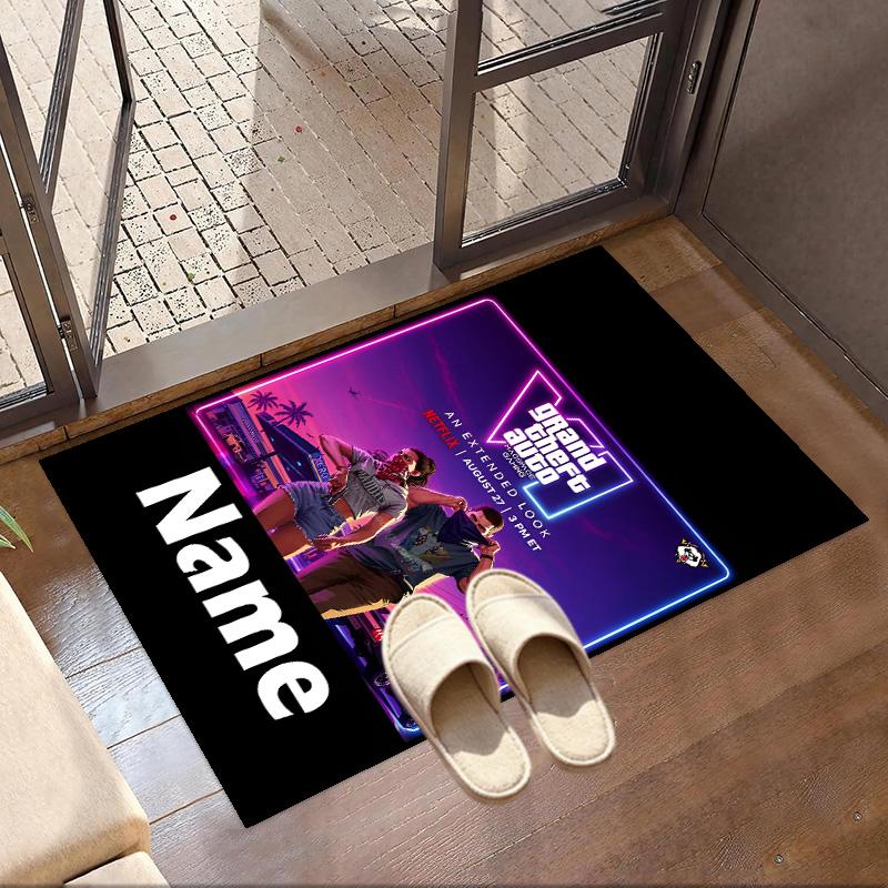 Personalizowany dywanik z nadrukiem Grand Theft Auto VI z imieniem, wszechstronny dywan do wystroju domu, do pokoju zabaw, mieszkania, na balkon, do przedpokoju, korytarza, prezent