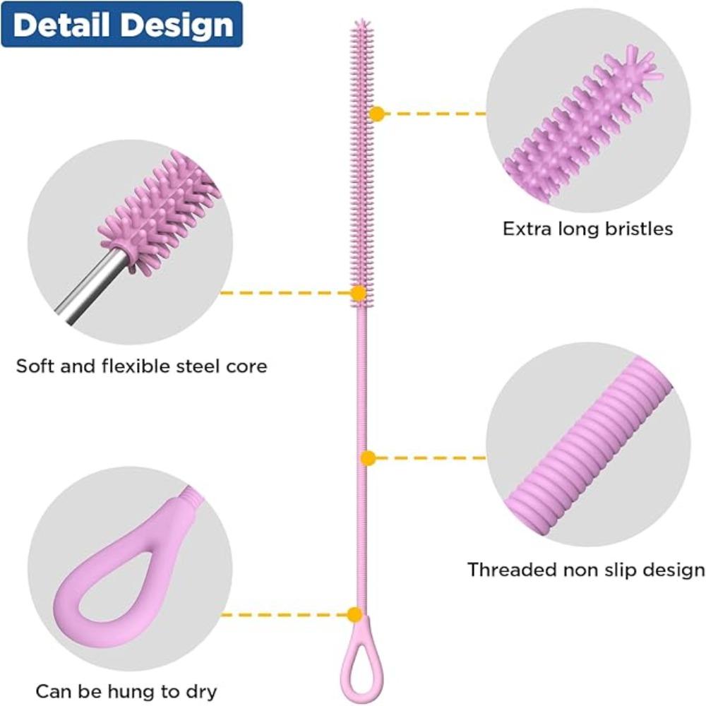 2pcs Bendable Pipe Tube  Cleaning Brush 6/8mm Pacifier Brush Silicone Straw Brushes  Kitchen