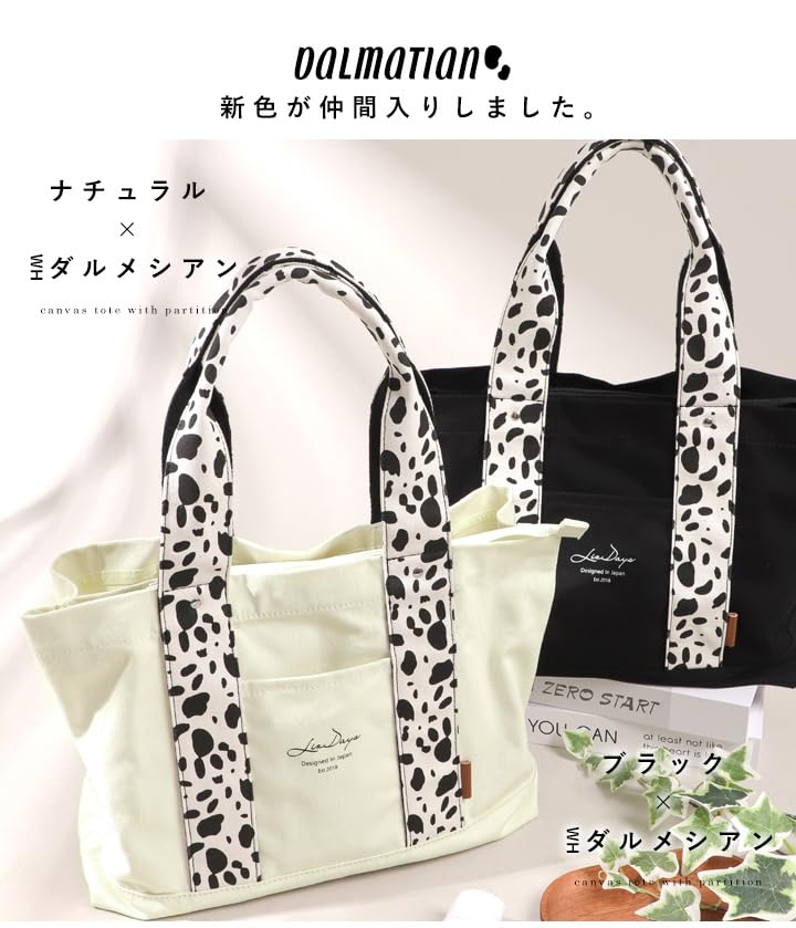 Tote Bag for A4 Commuter IC Card Pocket [Lizdays] Women, Size, Canvas, Divider, Bag, Mother's Bag, (natural/WH Dalmatian)