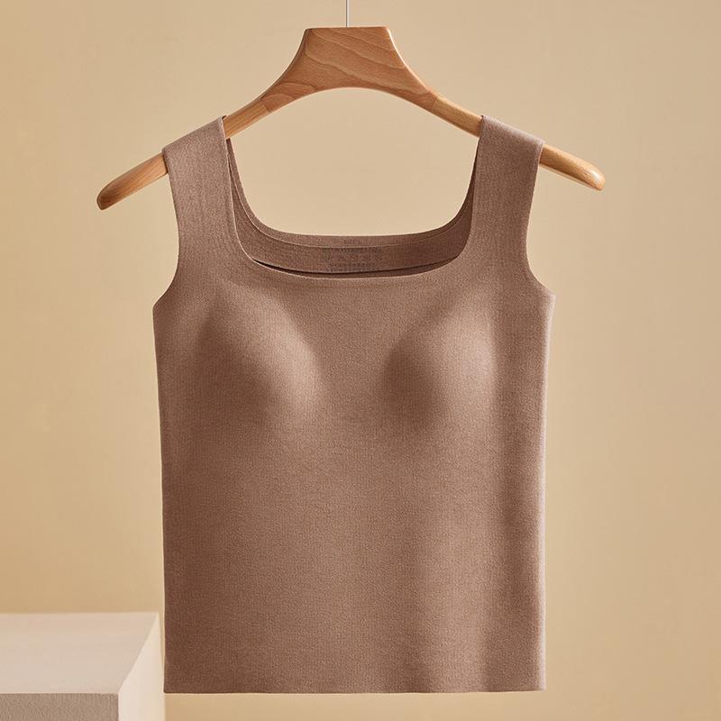 Autumn/Winter Women's Ribbed Brushed Velvet Warm Vest with Chest Pad - Seamless, Self-Heating, Thick Innerwear
