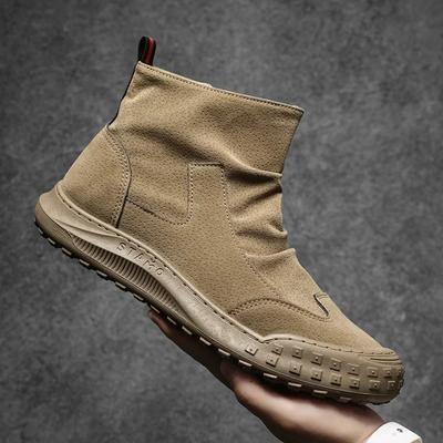 Botas de Moda para Hombre de Corte Alto Zapatos de Trabajo Otoño 2025 Planas con Cremallera Plisadas Antideslizantes Cómodas de Suela Gruesa Resistentes al Desgaste Botas de Moda