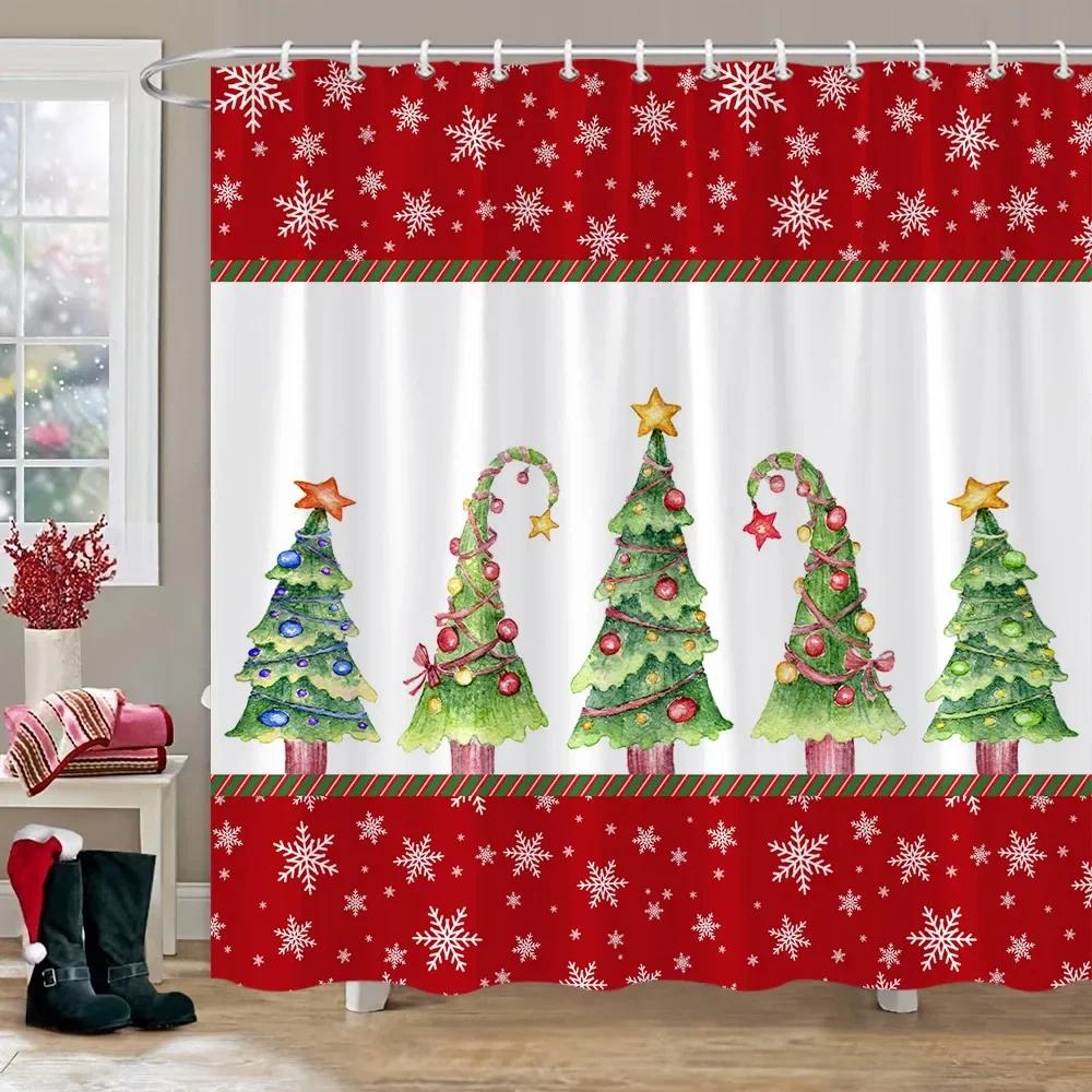 Christmas Gift Theme Shower Curtains Snowman Christmas Tree Mascot Ball Happy New Year Washable Home Bath Curtain Bathroom Dec